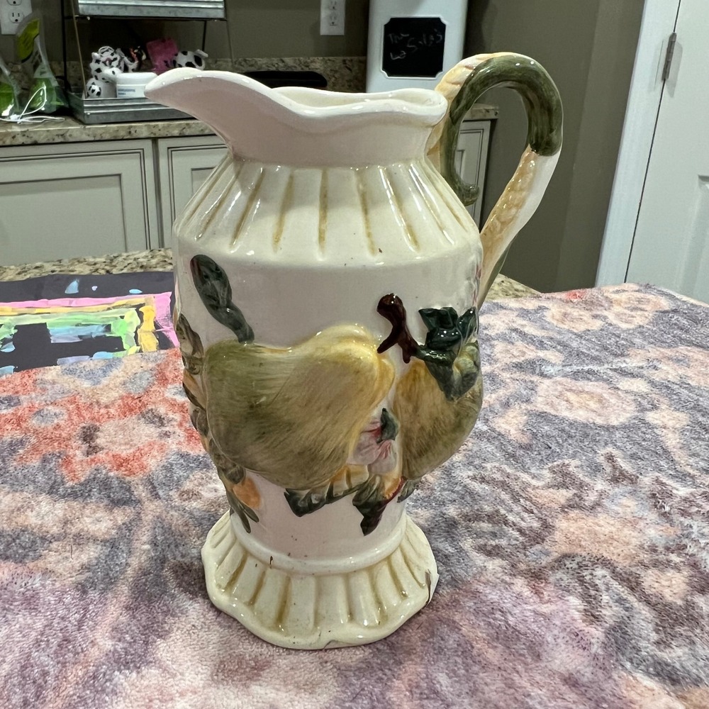 Bella Casa by Ganz Ceramic Fruit Pitcher Pears Cream Embossed BC7993